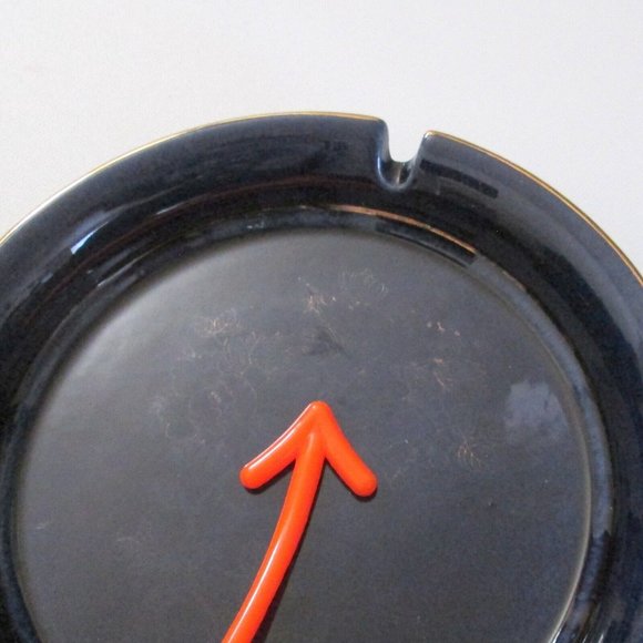 Hyalyn Ceramic Ashtray Round Cobalt Blue Gold Trim 6 Inches Cork Back - Picture 5 of 6